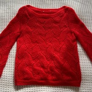 Sezane Avril Bright Red Pointelle Wool Blend Jumper